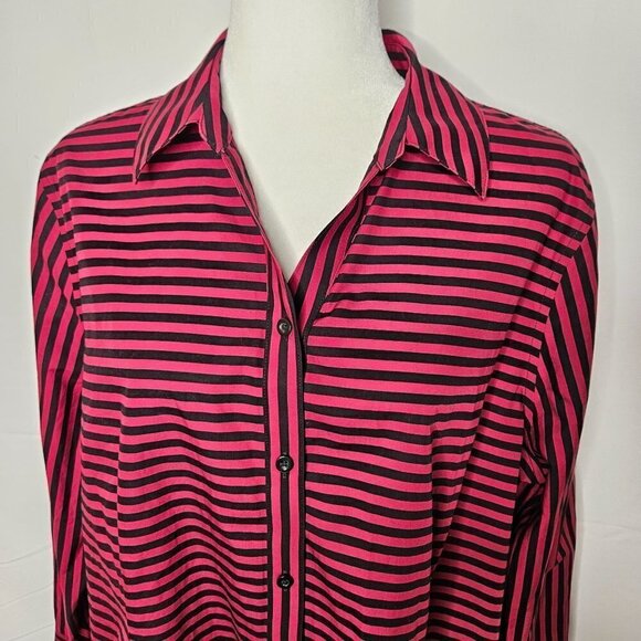 Chico's size 3 (XL) Button Down Wrinkle Resistant Shirt Raspberry Stripe - Picture 2 of 9